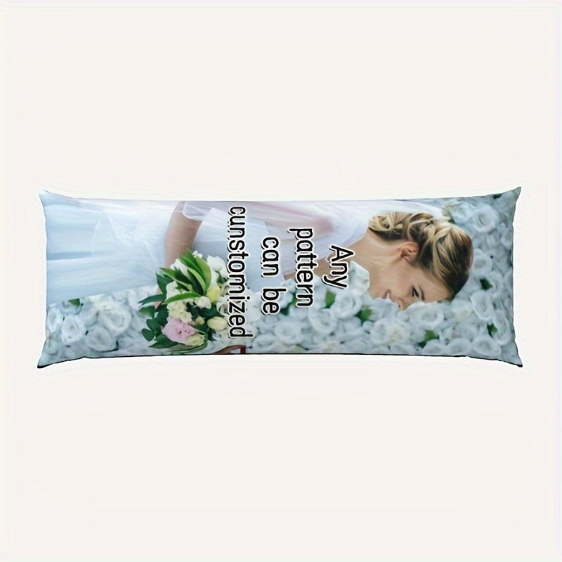 One-piece Personalized Long Hug Pillow Cover - Customizable Photo Body Pillowcase measuring 50.8x137.16 cm. Features Invisible Zipper, Soft Plush Fabric, and Double-Sided Print. Perfect for Valentine's Day, Christmas, and Thanksgiving Gifts. Insert not