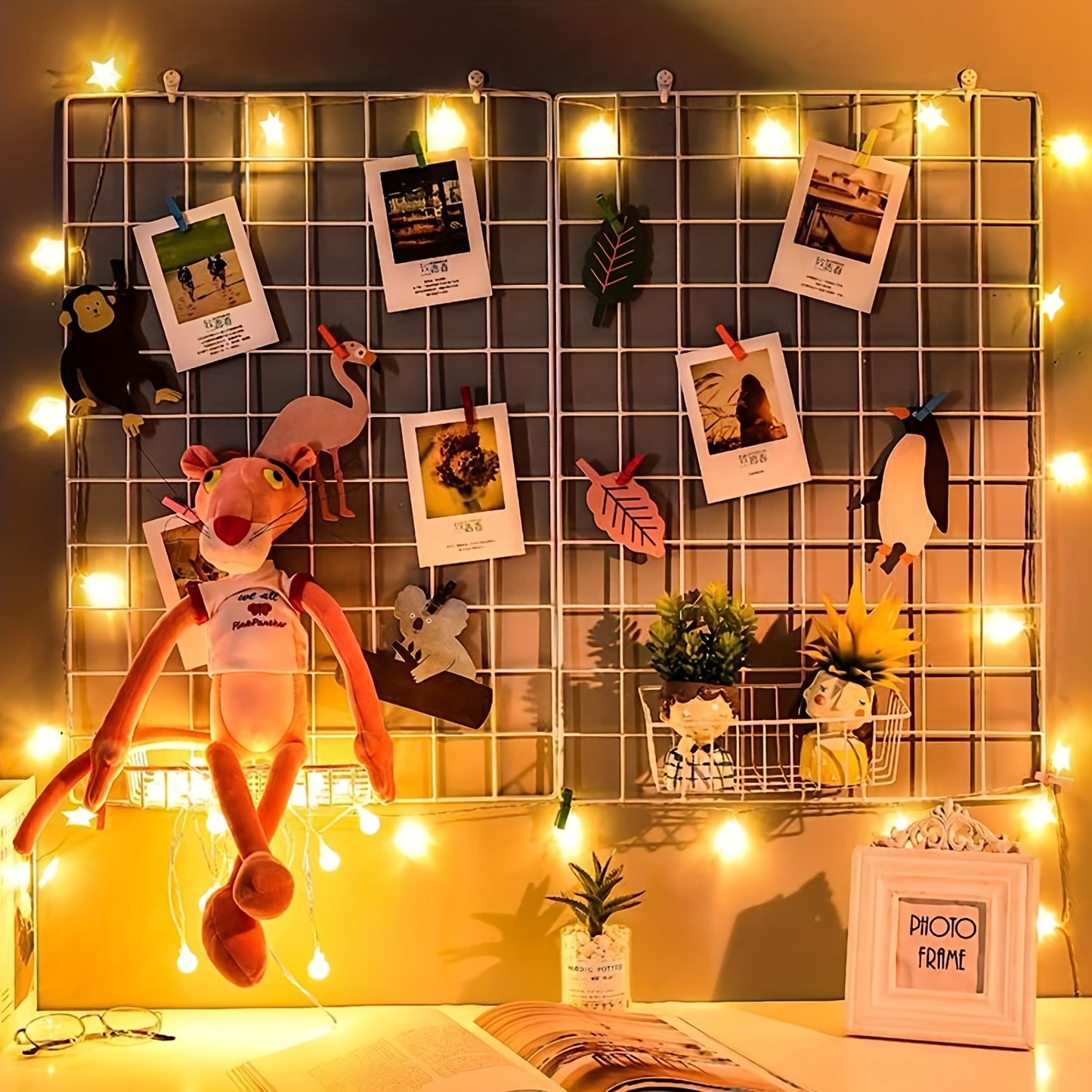 Mesh photo display and organization panel perfect for DIY wall art and school organization.