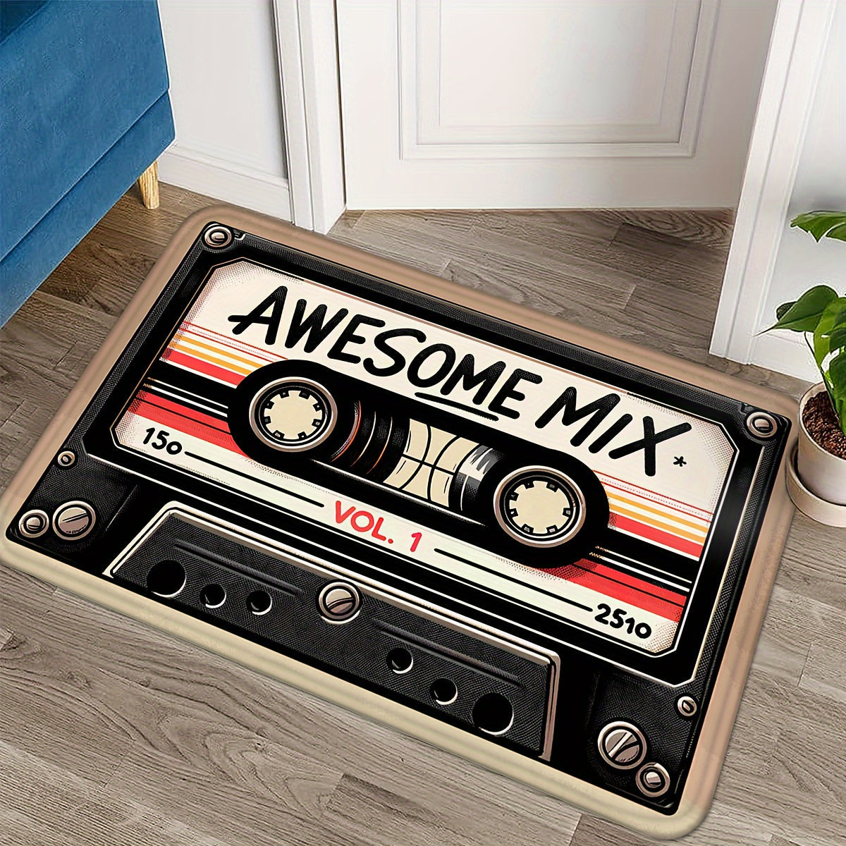 Retro Cassette Tape Welcome Mat - Plush, Anti-Slip & Colorfast Flannel Rug for Any Room - Easy-Care Home Accent