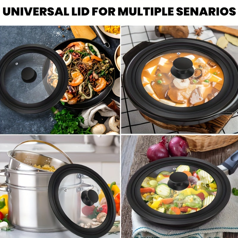 Multi-functional Tempered Glass Lid with Silicone Rim - Suitable for Pots ranging from 19.81cm to 27.99cm, Can be Cleaned in Dishwasher, Handles Heat up to 450°F, Features Non-Slip Knob - Ideal for Skillets and Pans with Flat Bottoms.