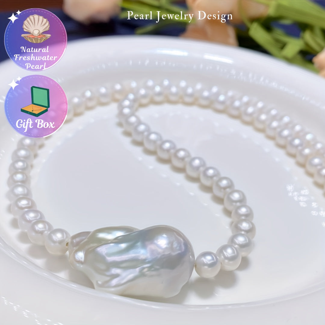 A stunning Natural Baroque Freshwater Pearl Necklace crafted with elegance for women, featuring a unique minimalist design. This versatile piece is perfect for both daily wear and formal events, making it an ideal gift for Mom, your lover, or siblings.