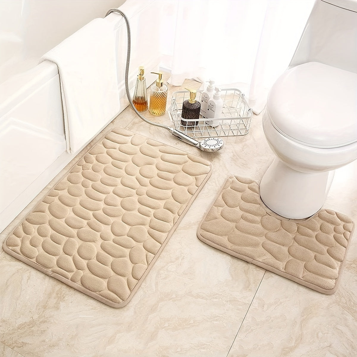 Set of anti-slip toilet floor mats, quick-drying, easy to care for, in dimensions 50*80cm and 50*40cm.