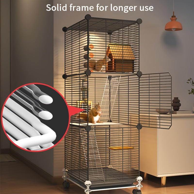 Deluxe squirrel cage with spacious villa design for small pets. Includes various accessories for easy cleaning.