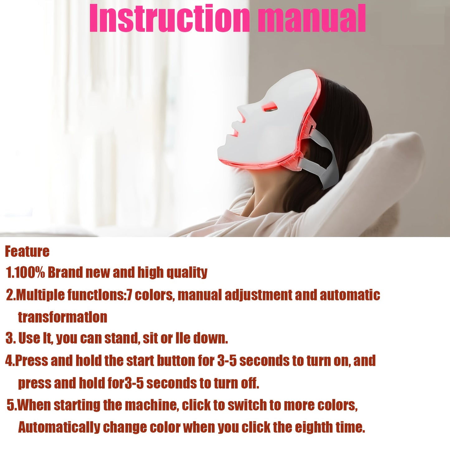 7-color LED mask, USB rechargeable with no fragrance, perfect as a gift for women for salon or home use.