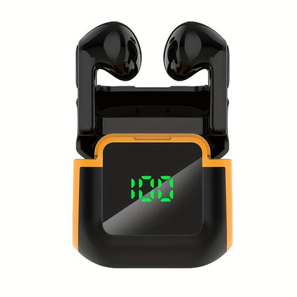 Black & Orange TWS Wireless Earbuds with LED Display - Touch Control, Sports & Gaming, Type-C Charging Case, Android Compatible