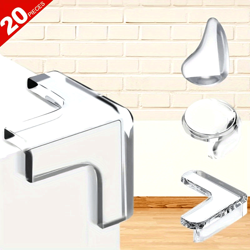 20 pieces of clear corner protectors in both spherical and L-shaped designs for protecting furniture corners - perfect for safeguarding table edges and sharp corners