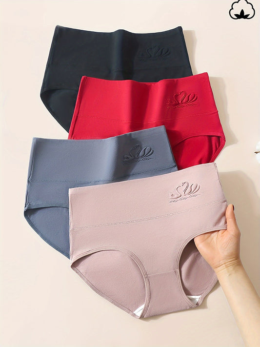 Four seamless high waist briefs with a simple and comfortable design, made from stretchy and breathable fabric, suitable for women's lingerie and underwear.