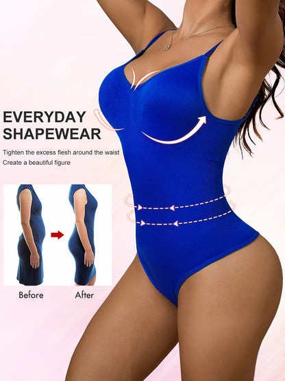 Elegant slimming bodysuit with high support, tummy control, butt lift, ribbed detail, made of lightweight nylon-elastane blend for waist shaping, no padding.