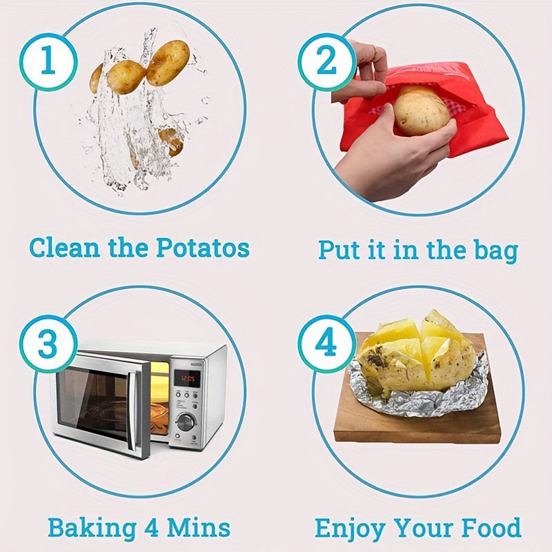 Set of 3 Microwave Potato Cooker Bags - Made from PET Material, these Reusable Express Potato Baking Pouches cook a perfect potato in just 4 minutes without the need for electricity. A must-have kitchen gadget for hassle-free potatoes.