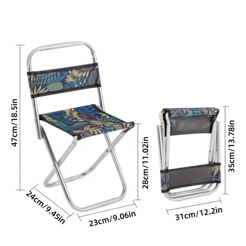 Black Metal Frame Portable Folding Stool for Outdoor Fishing, Camping, and Resting - No Power or Wood Required - Ideal for Home, Kitchen, or Game Room Use