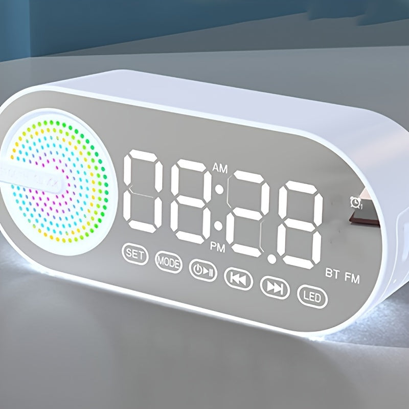 SENBOWE Wireless Speaker with LED Mirror Display, Alarm Clock, Colorful Ambient Lighting, Heavy Bass, FM Radio, USB Charging, Single Speaker Unit, Non-Waterproof, Rechargeable Battery.