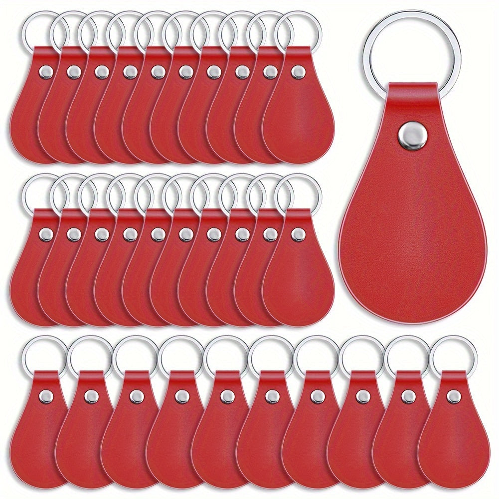 Kit of 30 PU Leather Key Fob Blanks with Simple Style Laser Engraving Keychains, Perfect for Gifting and Crafting.