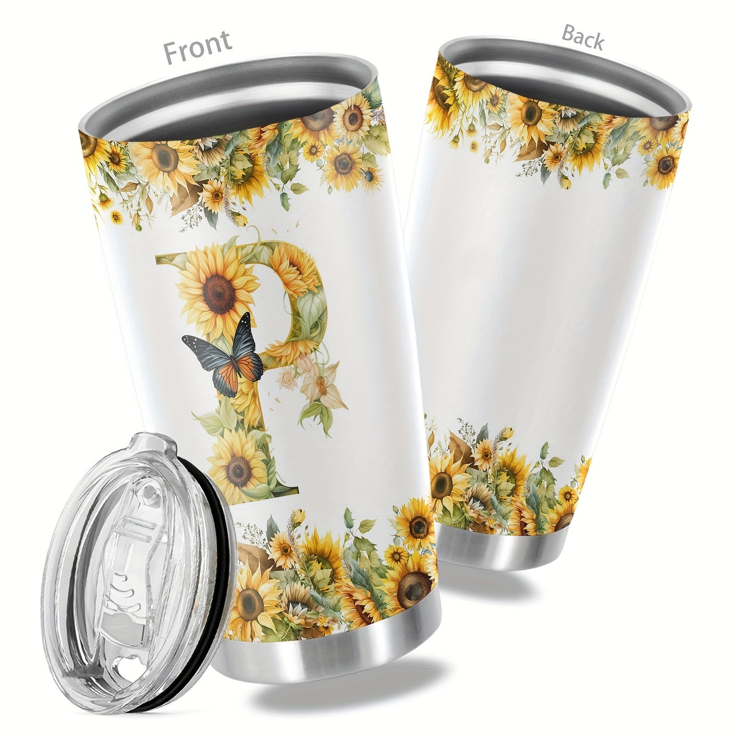 20oz Floral Initials Travel Mug - Double-Walled Tumbler for Women - Ideal Gift for Various Occasions.