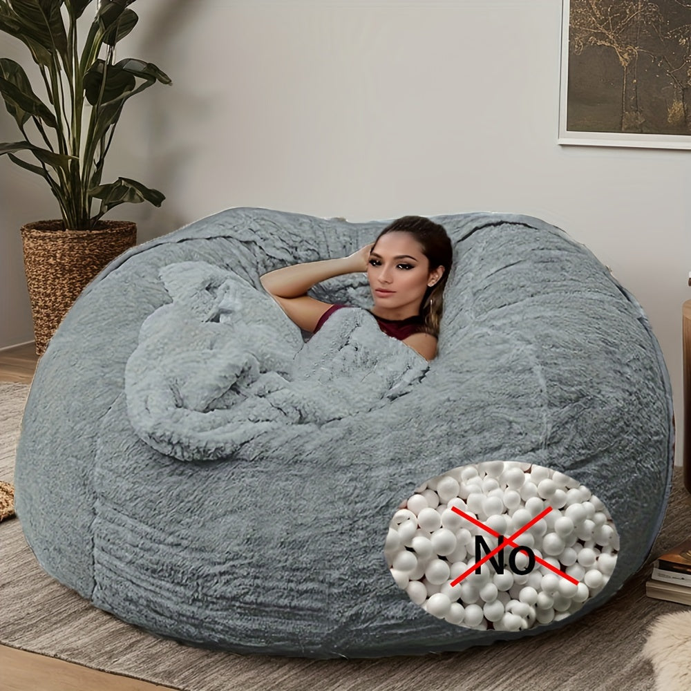 Plush bean bag chair cover in black, easy-clean, removable slipcover suitable for living room and bedroom decor. Zippered fabric protector included. Cover only.