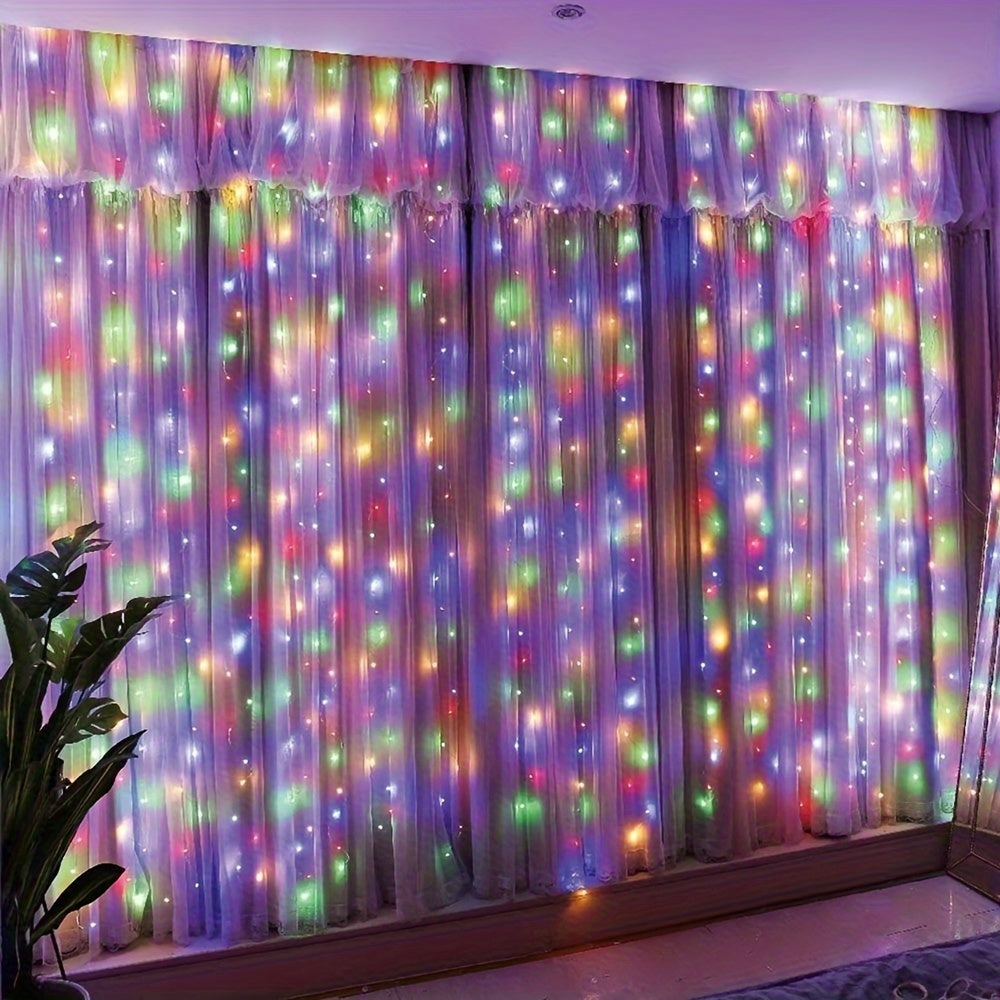 LED curtain string lights with remote control, perfect for New Year, Christmas, parties, and weddings.