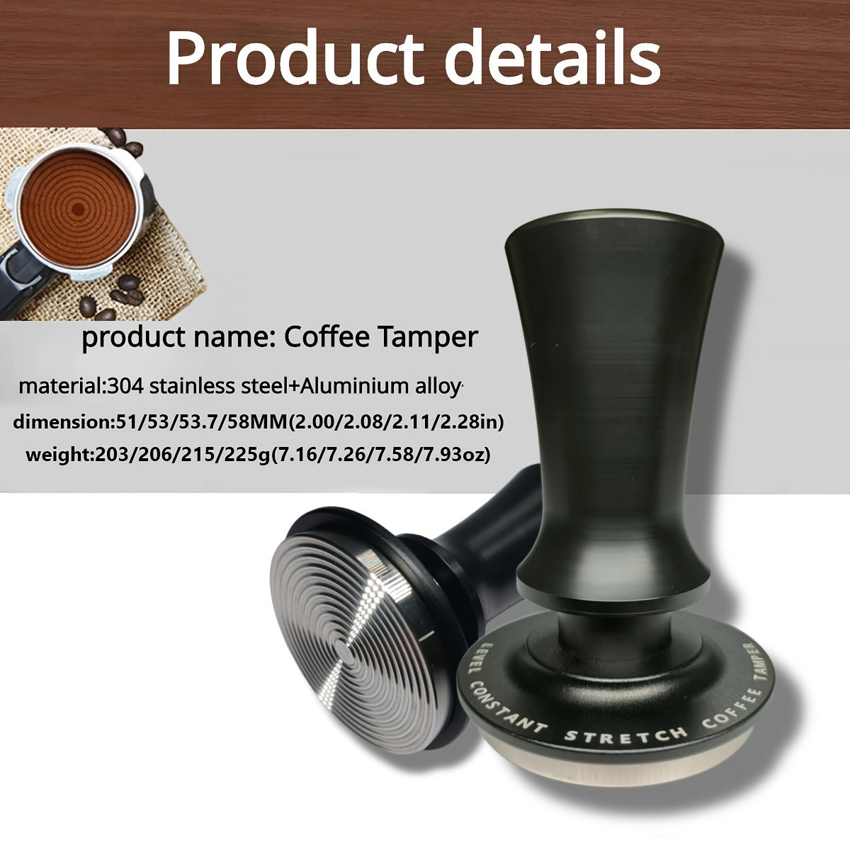 High-Quality Stainless Steel Espresso Tamper featuring Calibrated Spring - Available in 51/53/53.7/58mm Sizes, Long-lasting Carbon Brazed Coffee Tamper with Ripple Base for Even Ground Distribution, Essential Espresso Accessory