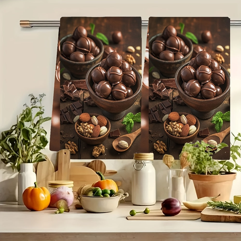 2 pieces of Ultra Soft Kitchen Towels, A set of gourmet chocolate covered nuts for a deliciously crunchy treat, Highly Absorbent Dish Hand Towels perfect for Holiday Decor, Machine Washable, Size: 16x24 Inch - item number 2KYSMF1214054