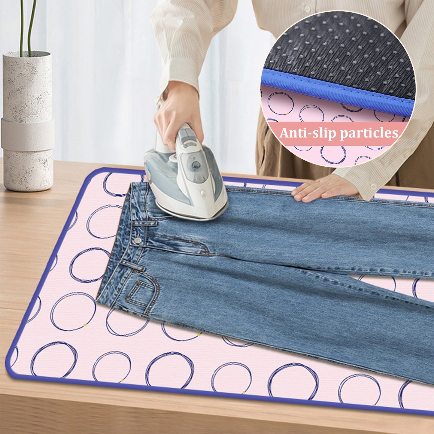 Set includes 2 foldable ironing mats and handheld board with moisture-resistant, high-temperature resistant, and non-slip features. Perfect for travel, dorm, and home use without the need for electricity.