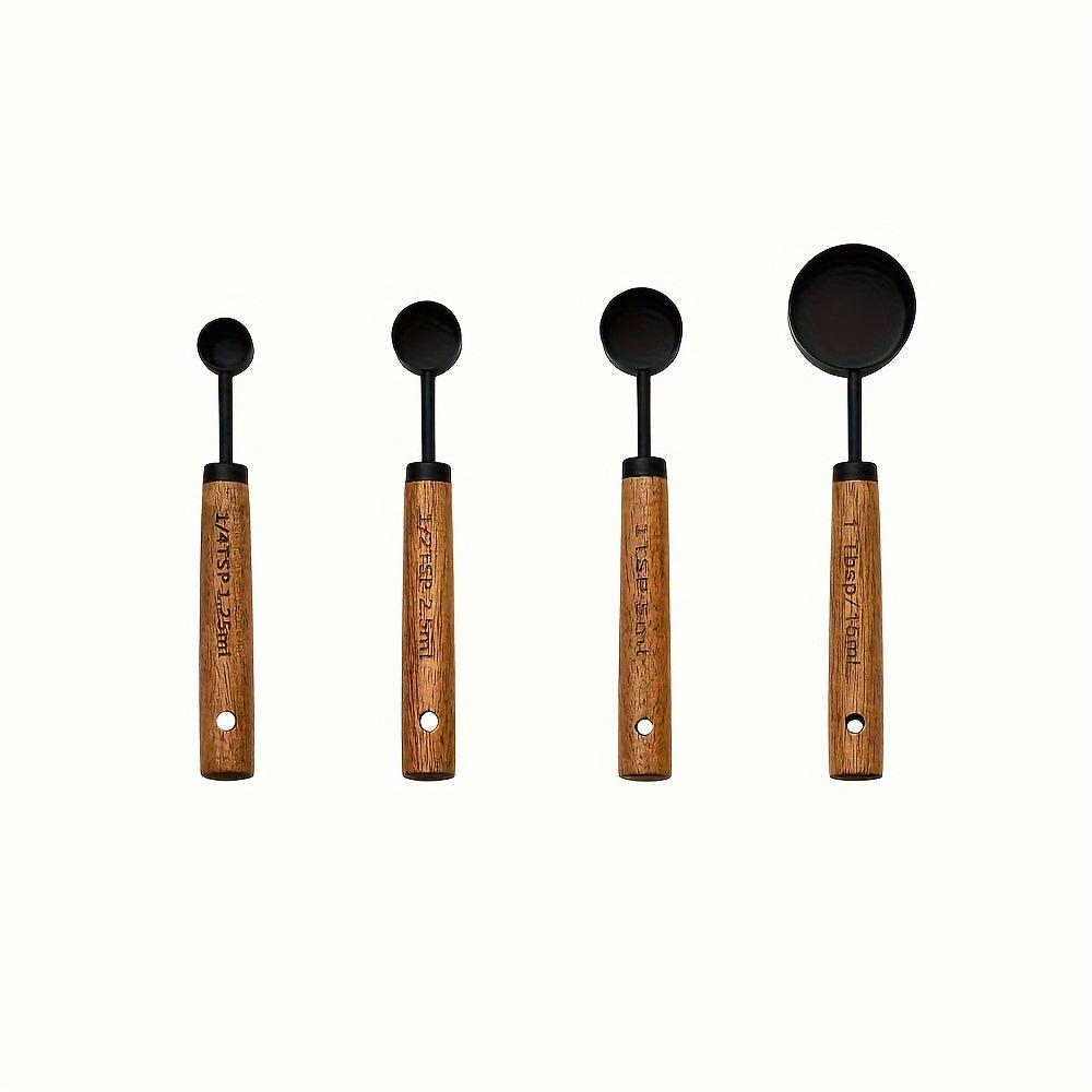 Set of 4 Kitchen Measurement Tools with Stainless Steel Metal and Wooden Handles