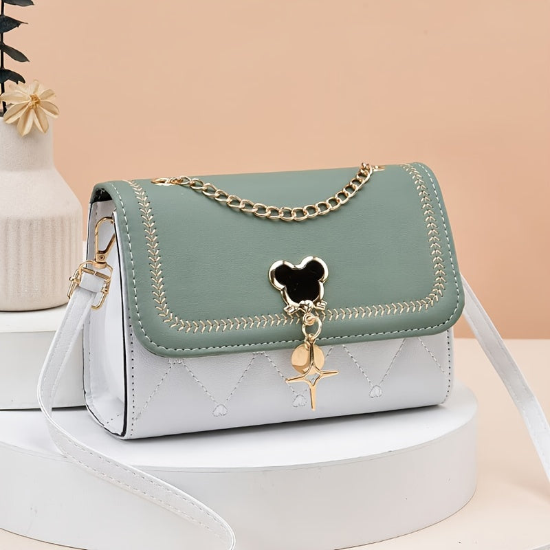 Women's Embroidered Fashion Crossbody Bag with Chain Decor.