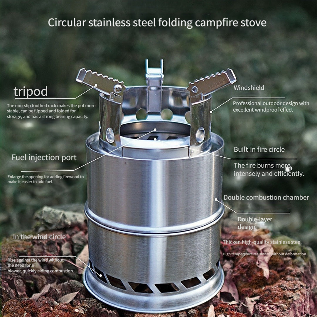 This outdoor stove is a versatile and compact solution for all your heating needs. With a large 20cm diameter and thickened stainless steel construction, this foldable stove can efficiently burn wood, charcoal, branches, and other fuels. Its portable