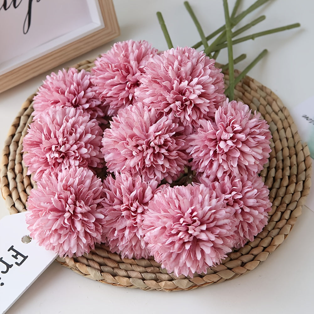 5 Glorious Chrysanthemum Ball Flower Bouquet - Ideal for Home, Office, Parties, and Weddings - Artificial Flowers for Special Occasions