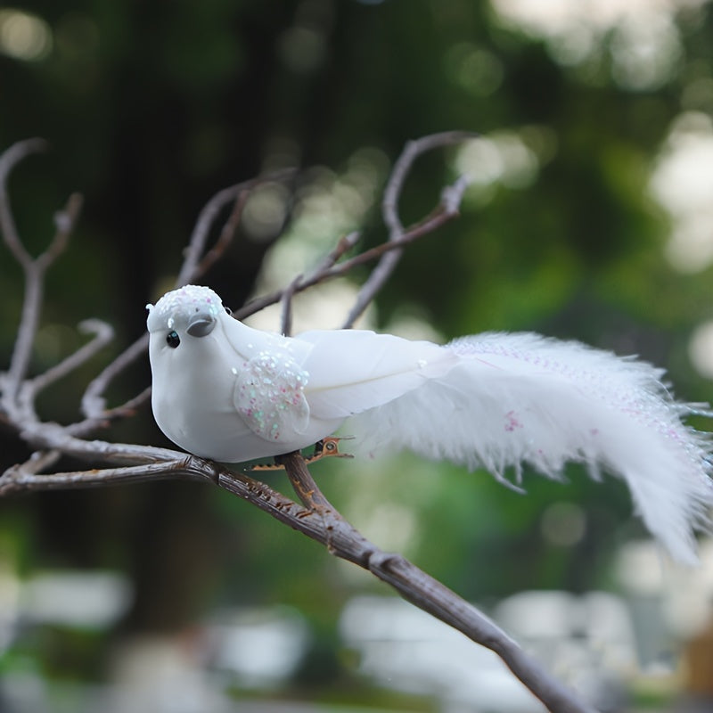 6 artificial Christmas pigeon bird decorations for DIY wreath arrangements, party and wedding decor.