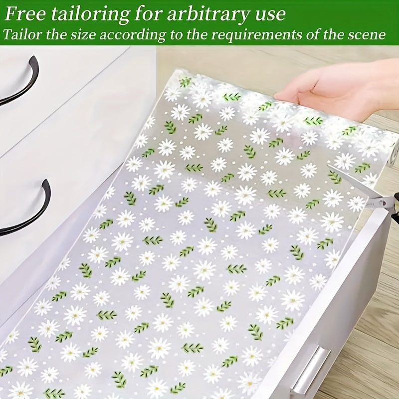 Easily Organize Your Kitchen Cabinets and Fridge with our Waterproof Drawer Liner featuring Daisy Leaf Design - Non-Slip, Cut-to-Fit, Easy to Clean, Non-Adhesive Shelf Protector made of EVA Material