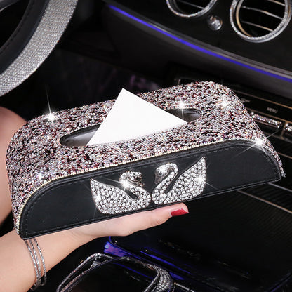 Sparkling Swan Rhinestone Car Tissue Box - Stylishly pump paper in your car!