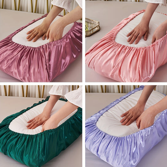 Two soft and breathable satin pillowcases with elastic cord, ideal for a comfortable night's sleep in your bedroom.