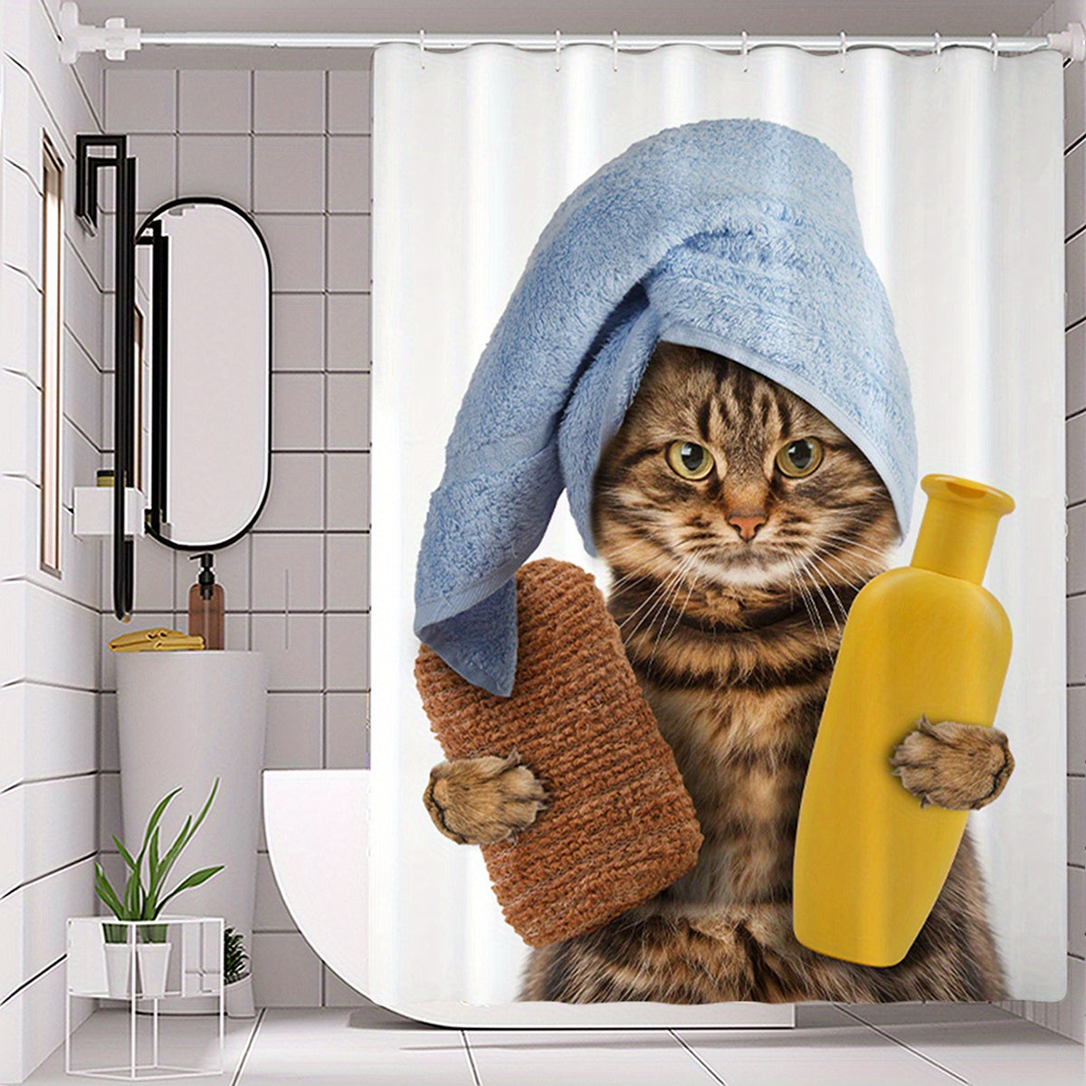 1pc Funny Cat Pattern Shower Curtain, Ideal for Decor and Windows