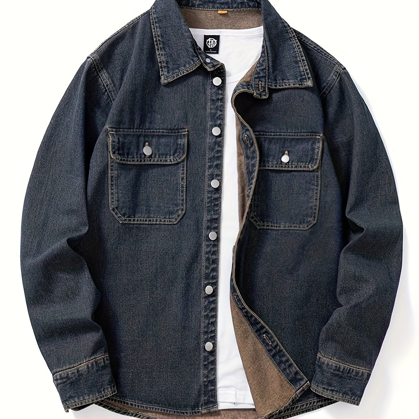 Men's Casual Denim Shirt - Loose fit, long sleeve with chest pocket, machine washable - ideal for spring/fall.