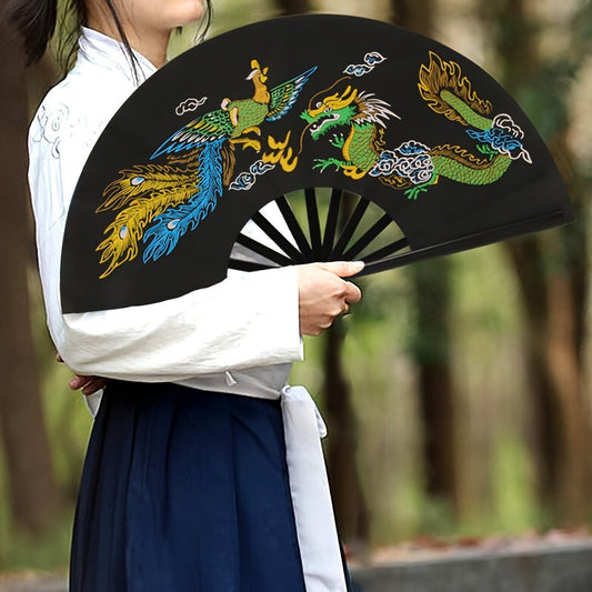 Chinese Traditional Tai Chi Martial Arts Kung Fu Fan with Elegant Dragon Design, Suitable for Adults for Performance Dance and Street Style, Unisex Accessory with Noise-Making Ribs