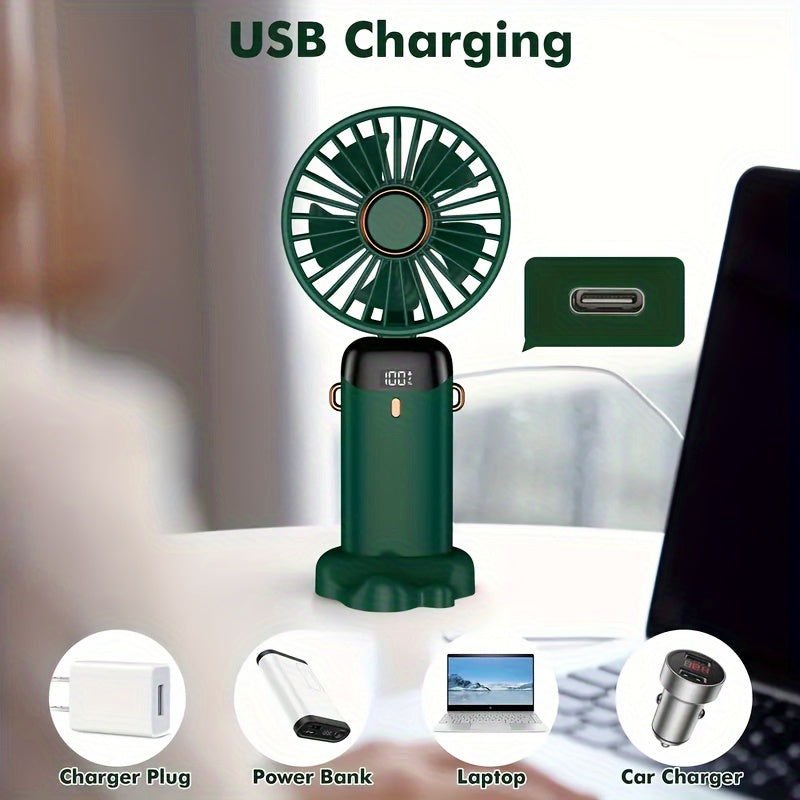 Portable Handheld Fan with USB Charging, Foldable Desk Fan with Digital Display - Ideal for Office, Outdoor Activities, and Sporting Events - Compact and Multipurpose Fan for Travel and Home Use in College Style