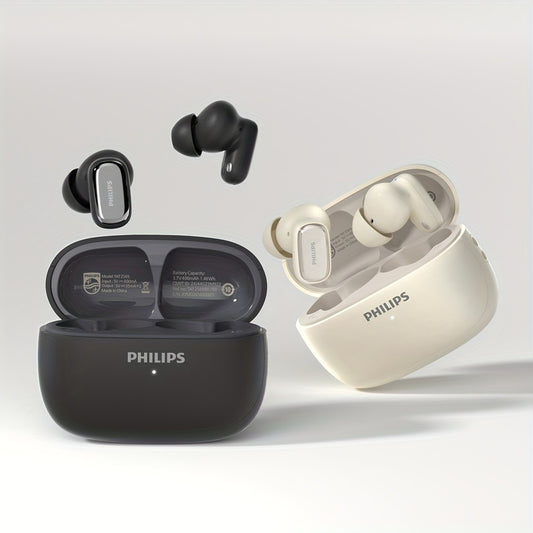 New Philips BT Earphones with Wireless Charging Case, 24-hour Playtime, Mic, Touch Control, TAT2569, for Gaming, Running, Cycling.