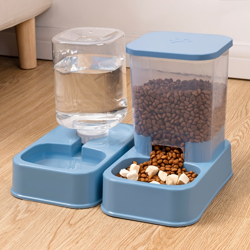 Self-feeder and water dispenser set for cats, made of durable plastic.