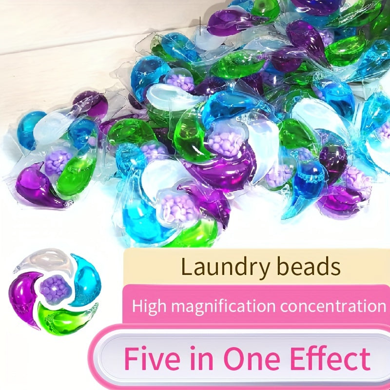 Get 30 pieces of our high-efficiency five-in-one laundry gel, featuring a long-lasting fragrance, deodorant, deep cleaning, and multi-functional softener and cleaner. This product brings fresh fragrance to your clothes and is essential for home laundry