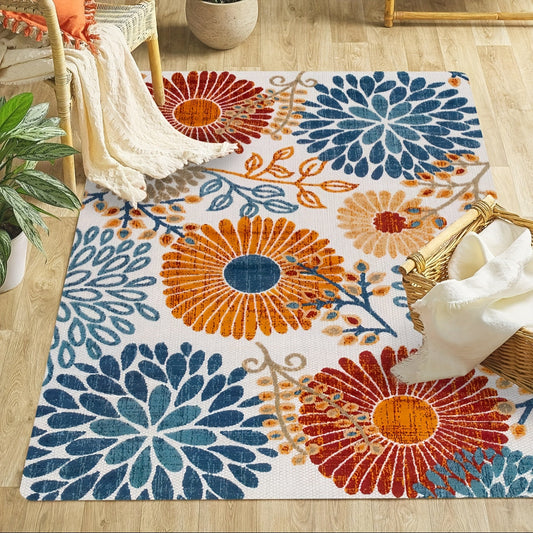 Modern Floral Area Rug - This washable rug features a beautiful circles design, perfect for adding a contemporary accent to your bedroom, entryway, living room, kitchen, or office. The non-slip carpet is both stylish and practical.