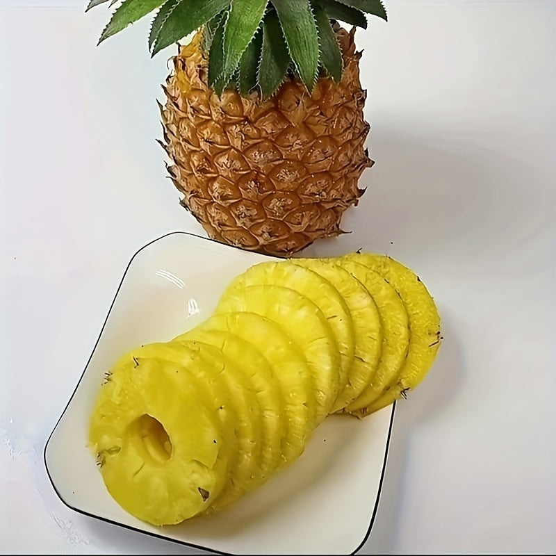 Effortlessly remove and slice pineapple with the 1pc Stainless Steel Pineapple Corer and Slicer, a simple kitchen tool that is easy to use.