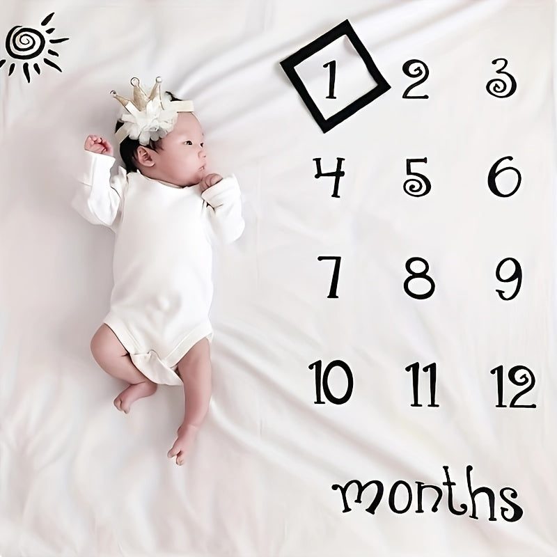 Children's Milestone Blanket - Monthly Growth Memory Keepsake, Made of Soft Polyester, Perfect for DIY Photos of Boys & Girls, Children's Photo Prop & Blanket