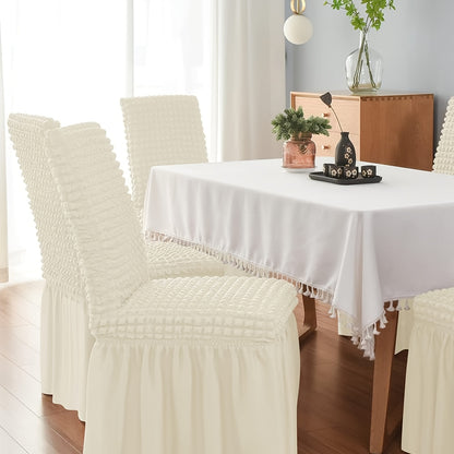 Set of 6 universal stretch dining chair covers, easy to install and suitable for various settings.