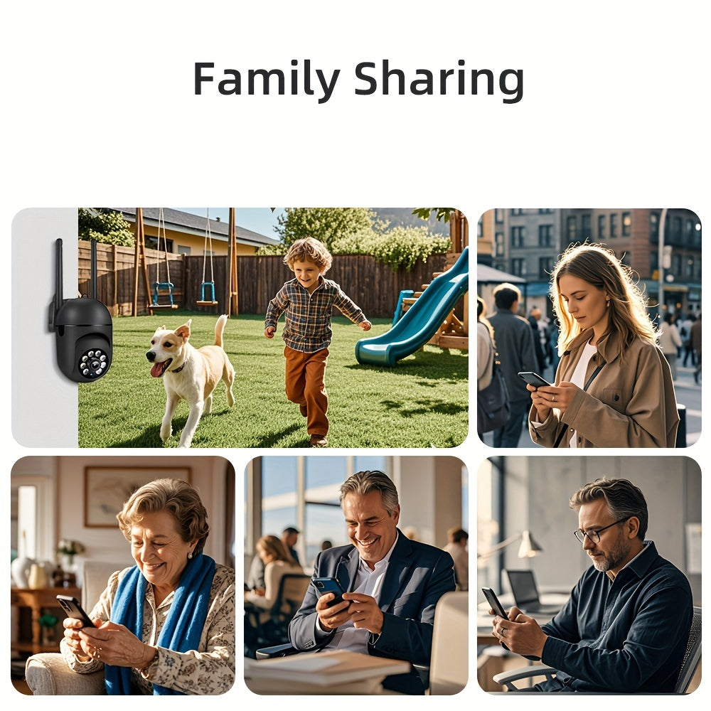 WiFi security camera with HD 1080P, night vision, app control, two-way audio, motion alerts, and 355° panoramic views. USB powered for indoor use.