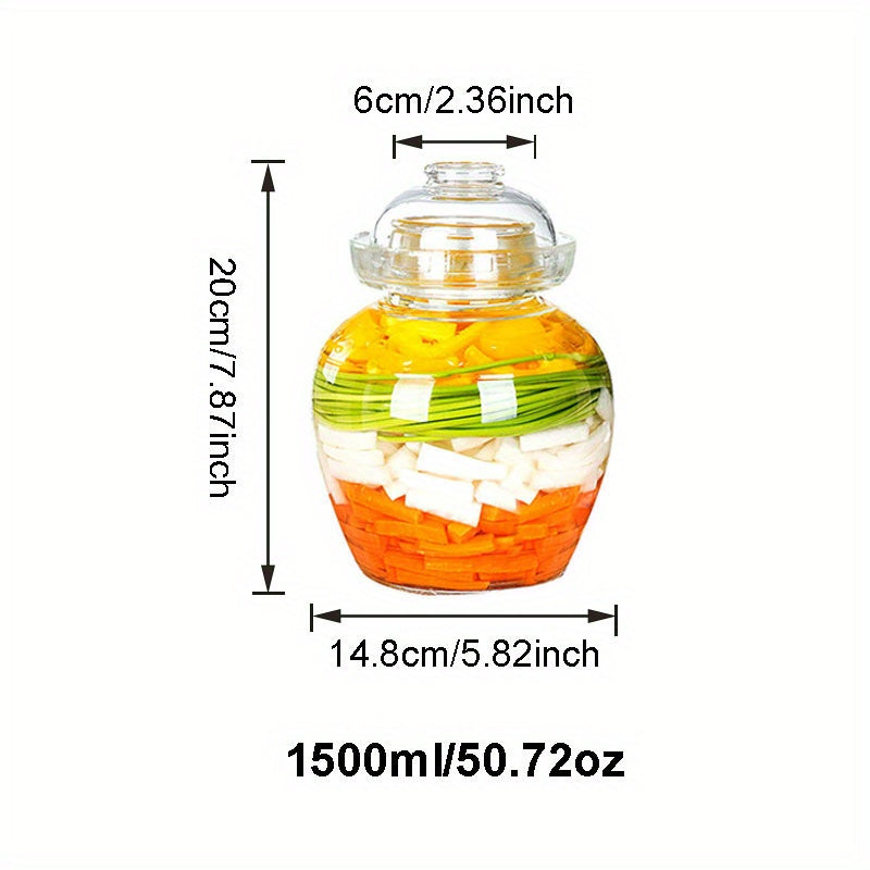 Glass fermentation jar with wide mouth and sealable lid for fermenting sauerkraut, kimchi, and beverages - preserves freshness with airtight storage.