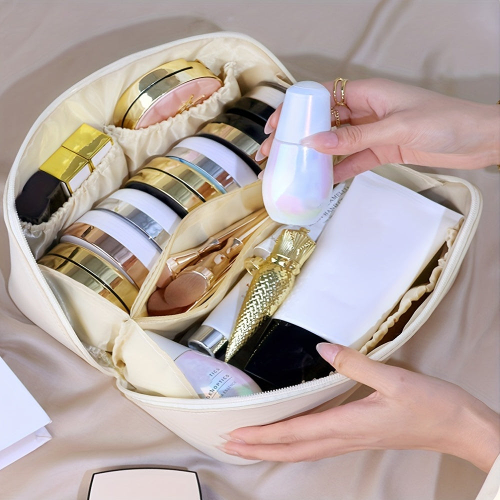 Travel-friendly makeup and skincare storage bag with large capacity and positioning printing, available in mixed colors and unscented.