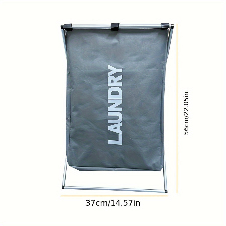 One piece of a 35-liter foldable laundry hamper with an aluminum frame. This portable, waterproof dirty clothes storage laundry basket is perfect for use in the bathroom, bedroom, and home. It measures 60.96cm × 35.56cm × 58.42cm.