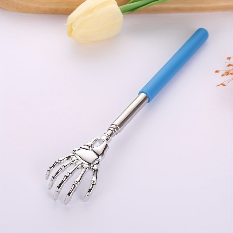 Telescopic stainless steel back scratcher for adults and elderly.