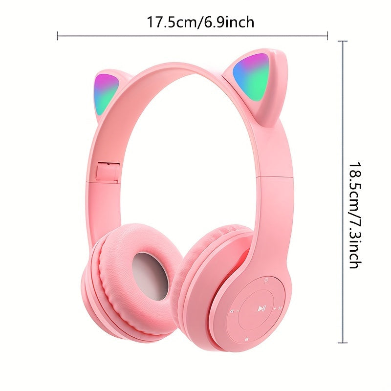 Wireless gaming headset with LED lights, foldable design, SD card slot, and Type-C charging. Compatible with tablets, computers, TVs, phones, and ideal for travel gifts.