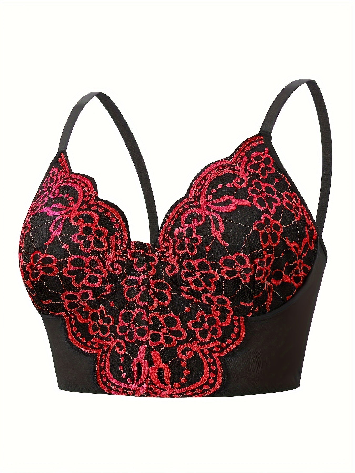 Plus Size Sexy Floral Embroidered Longline Bra