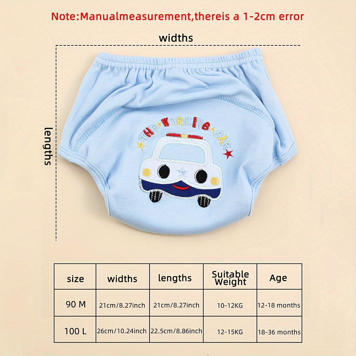 Set of 3 Washable Cotton Training Underwear for Baby Toddlers, Leakproof Potty Learning Pants with Breathable Fabric, Suitable for Infants Aged 0-3 Years - Assorted Designs