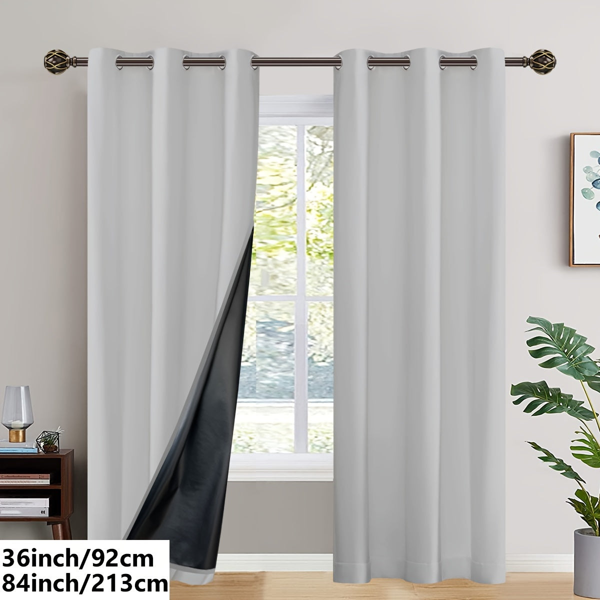 2PC Insulated Blackout Curtains with Coated Insulating Lining - Ideal for Living Room, Bedroom, Kitchen, Bathroom - Perfect for Home and Room Decoration